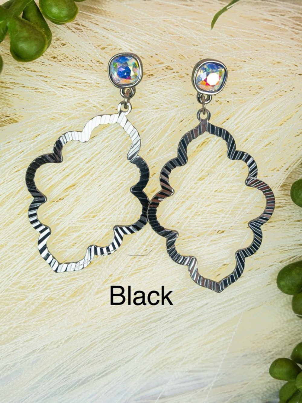 Iridescent Stud Quatrefoil Drop Earrings